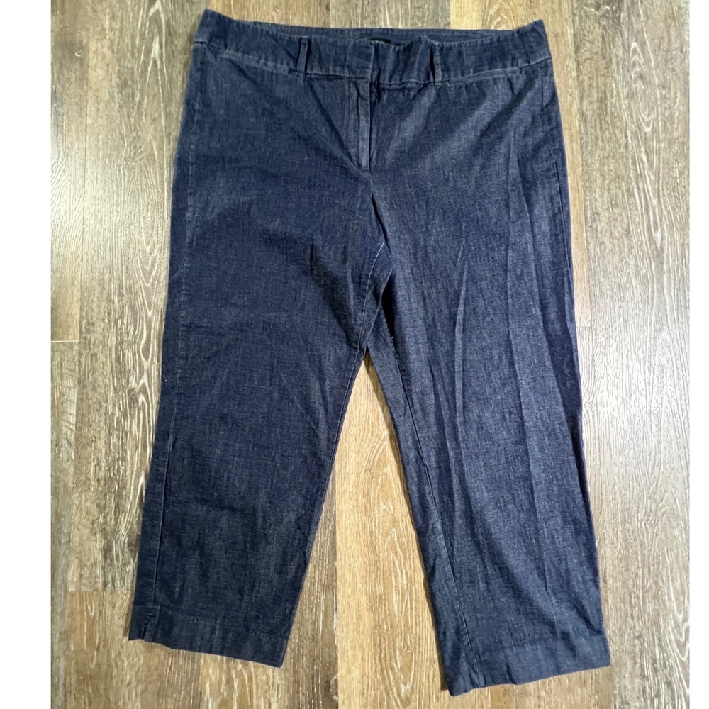 Ann Taylor Factory Signature Pants Womens 16 Blue Dark Wash Cropped Straight Leg